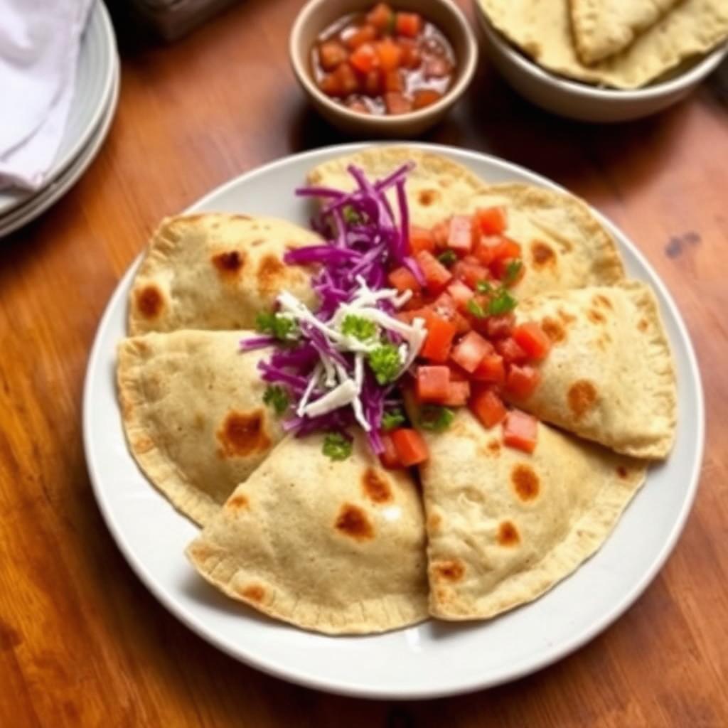 Pupusas served with curtido and salsa